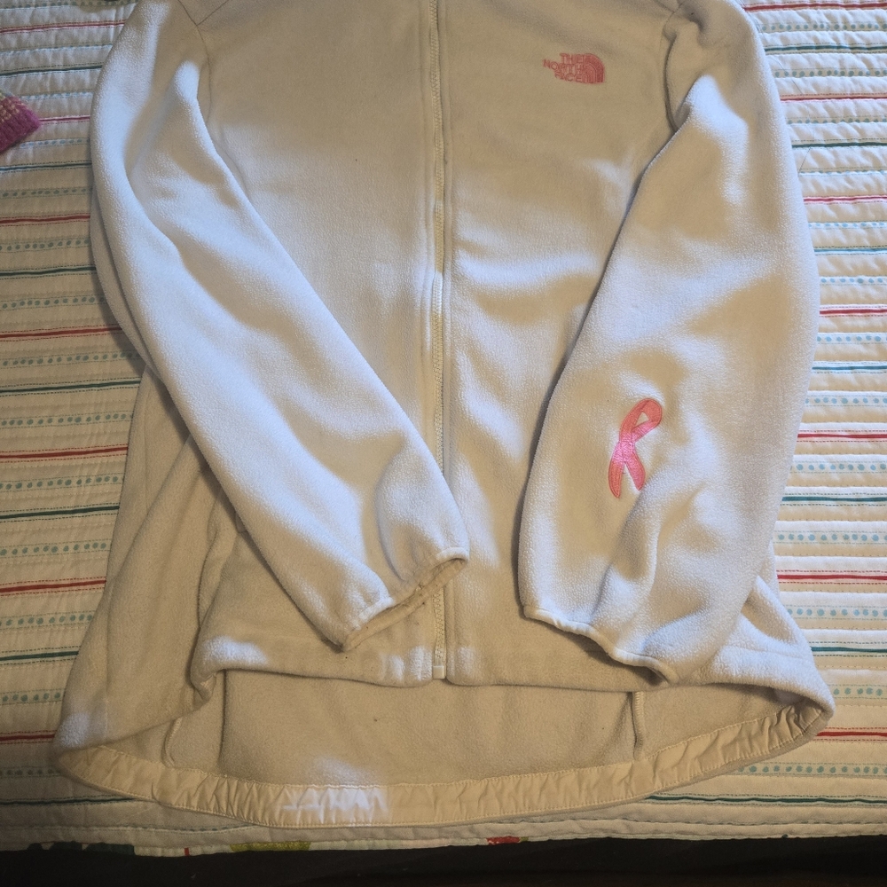 North Face Extra Heavy White Large Womens Breast Cancer Awarness fleece